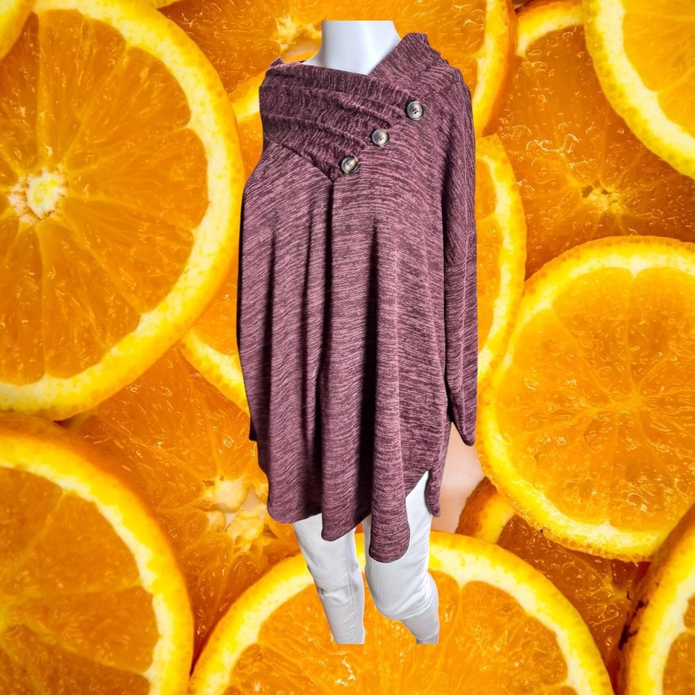 NY Collection Cowl Neck Pullover Top Button Detail‎ 3/4 Sleeve 2X